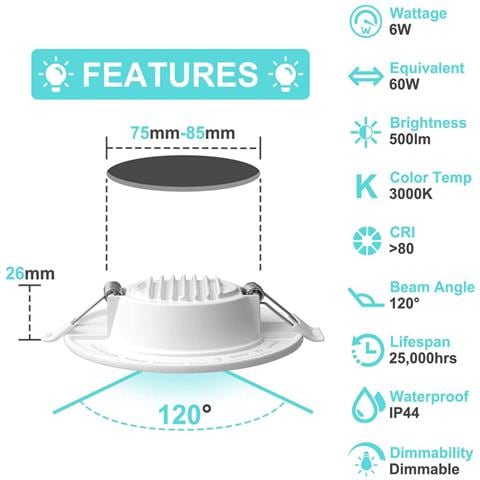 Faretto Da Incasso Led Luce Bianca Calda 3000k Non Dimmerabile 220v 6w Td-601 - Foto 2