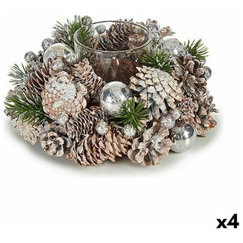 Portacandele Natalizio Bianco Trasparente Argentato 19 X 9 X 19 Cm (4 Unità) - Foto 1