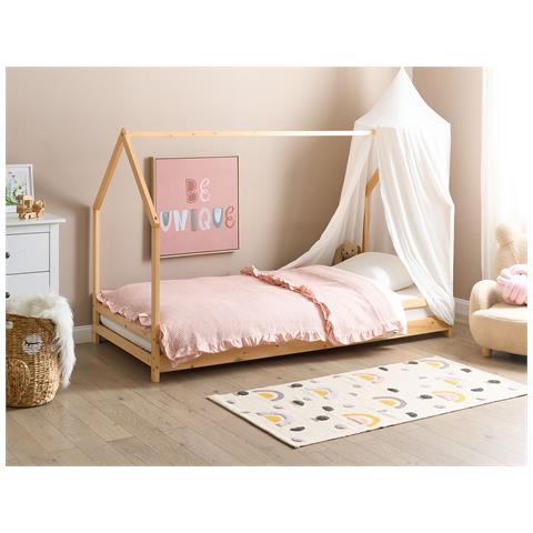 Letto Per Bambini Casa Legno Di Pino Appy 90 X 200 Cm Marrone Chiaro - Foto 1