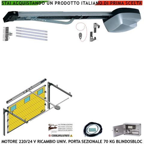 Automazione X Porta Sezionale Kit Ricambio Motore 220/24 V Da Soffitto 70 Kg Radiocomando Binario 3 Mt Catena Acciaio - Foto 1