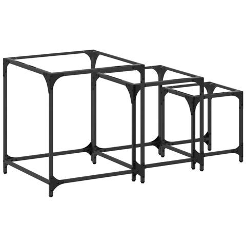 Tavolini Impilabili 3pz Con Piano Vetro Trasparente In Acciaio - Foto 2