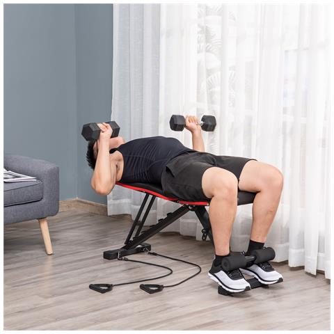 Panca Multifunzione Per Addominali E Pesi, Inclinazione Regolabile Ed Elastici, 130x48x48-109cm, Nero - Foto 2