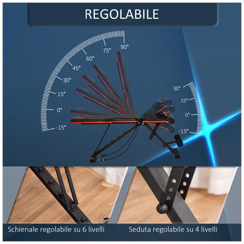 Panca Multifunzione Per Addominali E Pesi, Inclinazione Regolabile Ed Elastici, 130x48x48-109cm, Nero - Foto 6