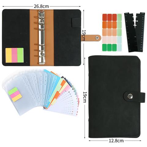 Set Di Raccoglitori Economici A6 Con Buste Per Contanti, Raccoglitore A 6 Anelli Per Risparmiare Denaro, Etichette Colorate, Organizer Per Contanti Per Viaggi E Diario Black - Foto 1