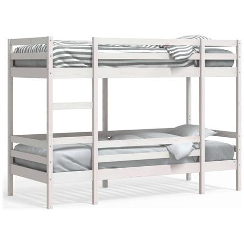 Letto A Castello Bianco 90x200 Cm In Legno Massello Di Pino - Foto 2