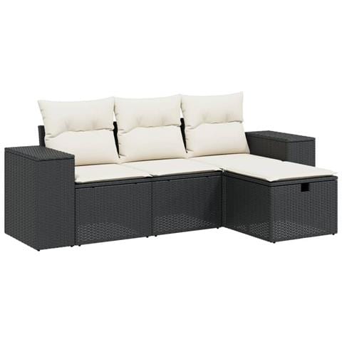Set Divani Da Giardino 4 Pz Con Cuscini Nero In Polyrattan - Foto 2