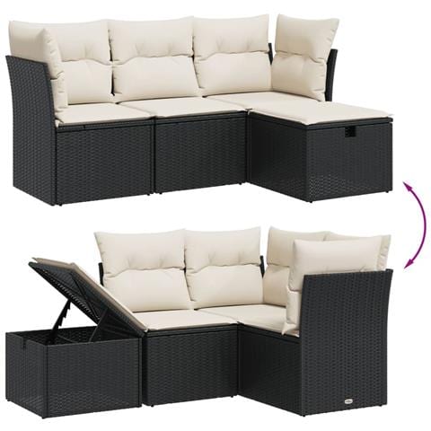 Set Divani Da Giardino 4 Pz Con Cuscini Nero In Polyrattan - Foto 3