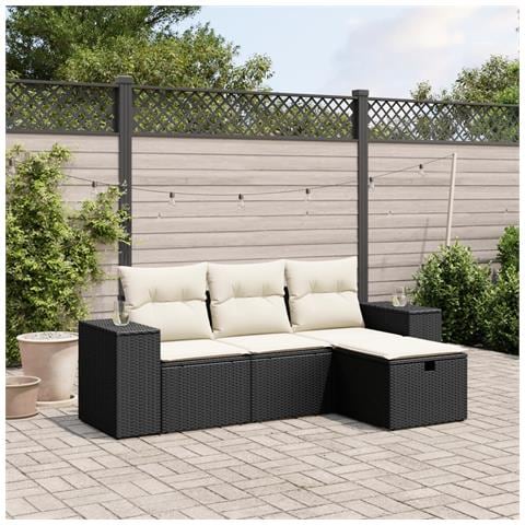 Set Divani Da Giardino 4 Pz Con Cuscini Nero In Polyrattan - Foto 1