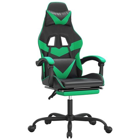 Sedia da Gaming Girevole con Poggiapiedi Nero Verde Similpelle - Foto 1