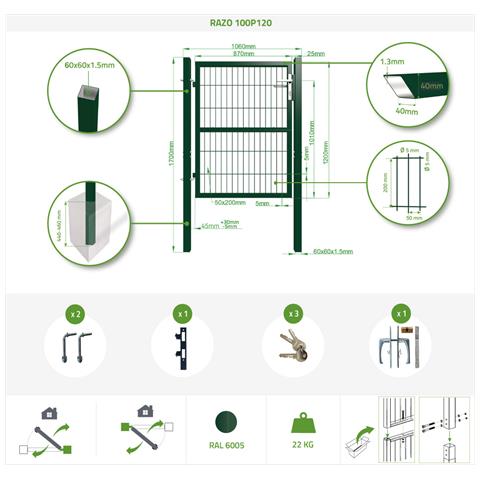 Cancello In Rete Razo 3m H.120cm + Cancello Razo 1m H.120cm Verde - Foto 8