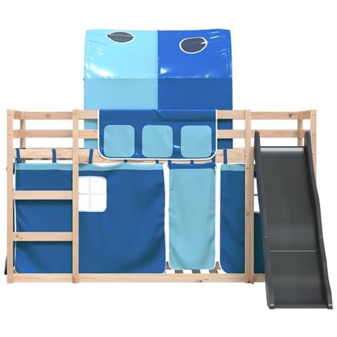 Letto a Castello con Scivolo e Tende Blu 90x190 cm - Foto 10