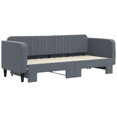 Divano Letto Con Letto Estraibile Grigio Scuro 80x200cm Velluto - Foto 3