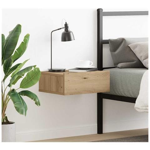 Comodino Pensile Rovere Artigianale 40x32x15 Cm In Truciolato - Foto 3