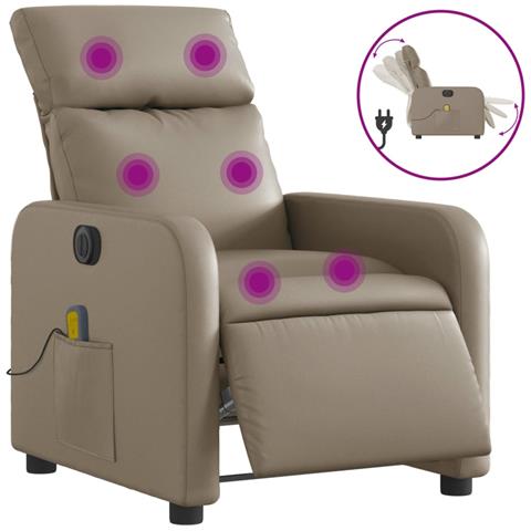 Poltrona Reclinabile Massaggio Elettrica Cappuccino Similpelle - Foto 2