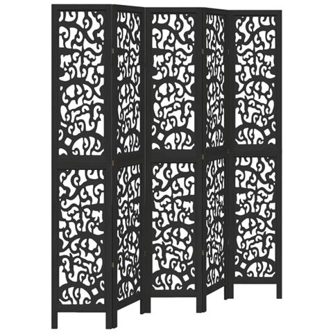 Divisorio Ambienti 5 Pannelli Nero Legno Massello Di Paulownia - Foto 2