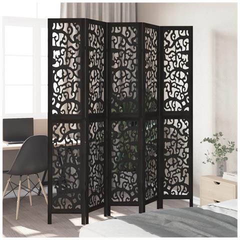 Divisorio Ambienti 5 Pannelli Nero Legno Massello Di Paulownia - Foto 3