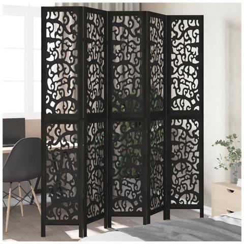 Divisorio Ambienti 5 Pannelli Nero Legno Massello Di Paulownia - Foto 1