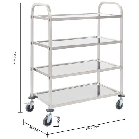 Carrello Da Cucina A 4 Livelli 107x55x125 Cm In Acciaio Inox - Foto 6