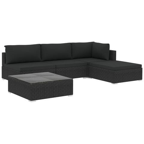Set Divani Da Giardino 5 Pz Con Cuscini In Polyrattan Nero - Foto 1