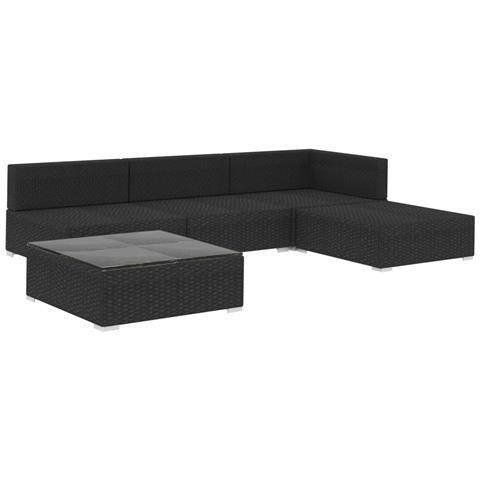 Set Divani Da Giardino 5 Pz Con Cuscini In Polyrattan Nero - Foto 2