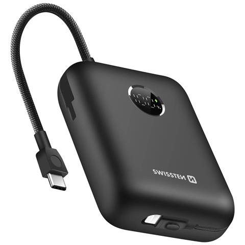 Batteria Esterna 30000mah Cavi Usb-c E Lightning Integrati Schermo Led, Nero - Foto 1