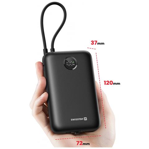 Batteria Esterna 30000mah Cavi Usb-c E Lightning Integrati Schermo Led, Nero - Foto 5