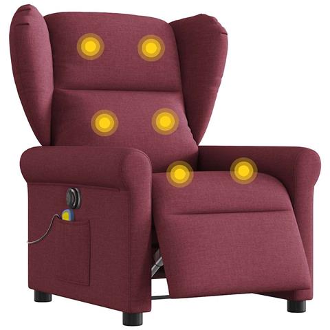 Poltrona Massaggiante Reclinabile Elettrica Rosso Vino Tessuto - Foto 1
