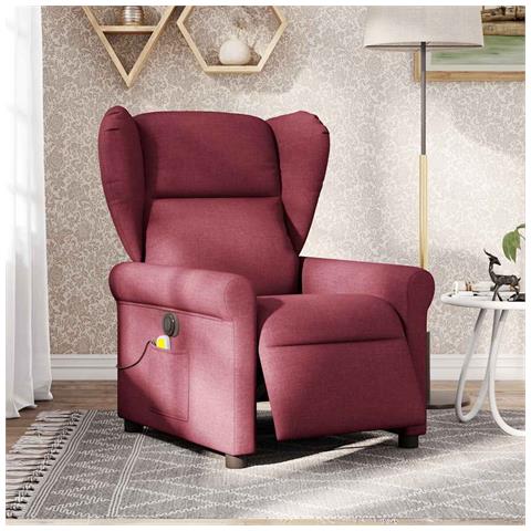 Poltrona Massaggiante Reclinabile Elettrica Rosso Vino Tessuto - Foto 2