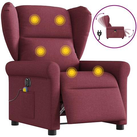 Poltrona Massaggiante Reclinabile Elettrica Rosso Vino Tessuto - Foto 9