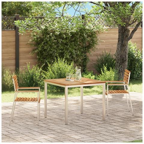 Sedia da Giardino Impilabile 2 pcs in Legno Massello di Teak e Acciaio Inossidabile - Foto 2