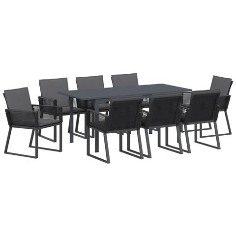 Set da Pranzo Giardino 6 Pezzi con Cuscini in Acciaio Antracite e Polyrattan - Foto 1