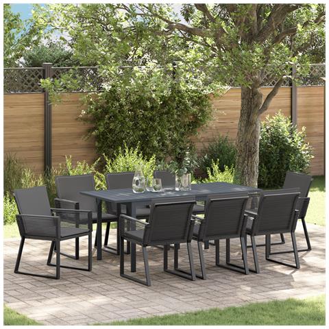 Set da Pranzo Giardino 6 Pezzi con Cuscini in Acciaio Antracite e Polyrattan - Foto 2