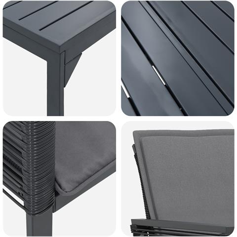 Set da Pranzo Giardino 6 Pezzi con Cuscini in Acciaio Antracite e Polyrattan - Foto 9
