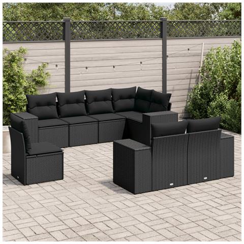 Set Divani da Giardino con Cuscini 8 pz Nero in Polyrattan - Foto 2