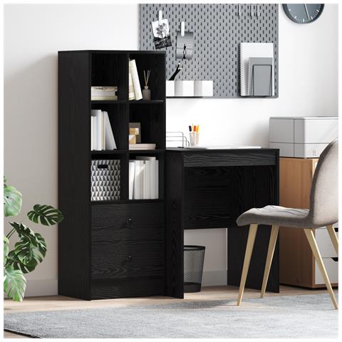 Scrivania con spazio di archiviazione rovere nero legno ingegnerizzato - Foto 2