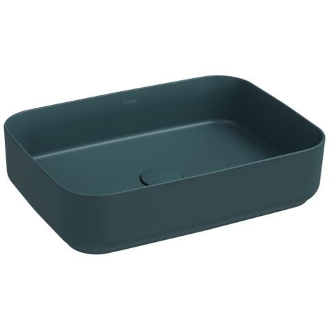 Lavabo Rettangolare Da Appoggio Senza Troppo Pieno In Ceramica Senza Foro Rubinetto - Verde Petrolio Opaco - Foto 1