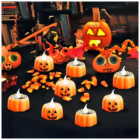 Candele Led Halloween Zucca 12 Pezzi 45 X 45 Mm Arancioni Senza Fiamma - Foto 2
