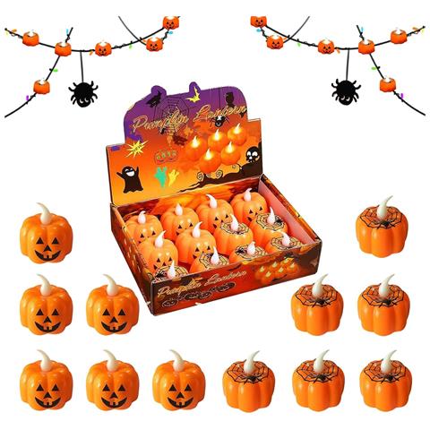 Candele Led Halloween Zucca 12 Pezzi 45 X 45 Mm Arancioni Senza Fiamma - Foto 1