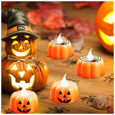 Candele Led Halloween Zucca 12 Pezzi 45 X 45 Mm Arancioni Senza Fiamma - Foto 7