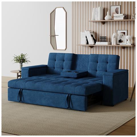 Noho Divano Letto A 3 Posti In Velluto A Coste Blu - Foto 1