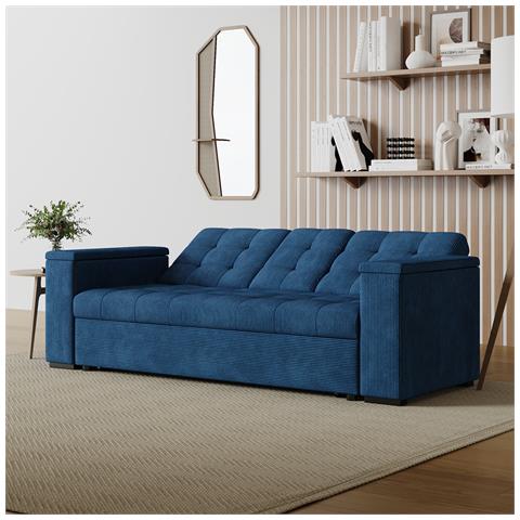 Noho Divano Letto A 3 Posti In Velluto A Coste Blu - Foto 5