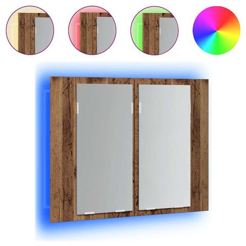 Mobile Specchio LED Legno Antico 60x12x45 cm Legno Multistrato - Foto 1