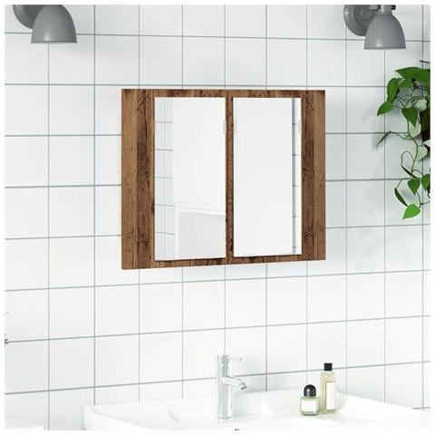 Mobile Specchio LED Legno Antico 60x12x45 cm Legno Multistrato - Foto 2