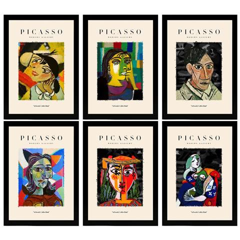 Nacnic Set Di 6 Stampe Künstlerischen Illustrationen Von Pablo Picasso Dunkel Sammlung Von Dekorationsgemälden Im Kunstgalerie Stil A3 Cornice Nera - Foto 1