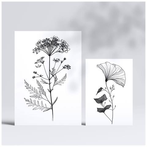 Set Di 6 Stampe Fiori In Fiore, Stampe Naturalistiche E Botaniche Con Motivi Floreali Nel Classico Design D'interni In Bianco E Nero A3 & A4 Senza Cornice - Foto 2