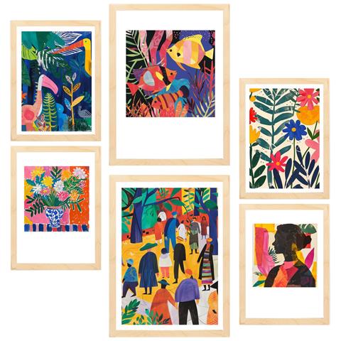 Set Di 6 Stampe Dipinto Decorativo Fauvismo Colorato Di Matisse Incorniciato Con Illustrazioni Per Le Pareti A3 & A4 Telaio In Legno Chiaro - Foto 1