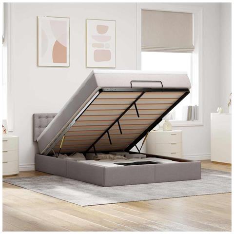 Pouf Letto con Materasso e LED Tortora 140x190 cm in Tessuto - Foto 2