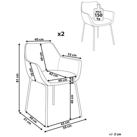 Set Di 2 Sedie Da Pranzo Bowdon Ciniglia Beige Chiaro - Foto 8