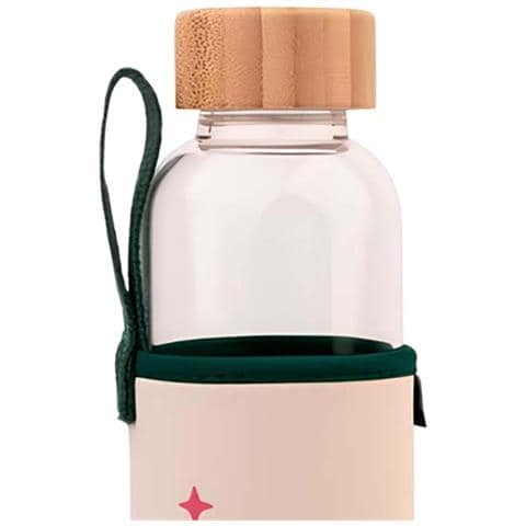 Borraccia In Vetro Riutilizzabile Da 500 Ml Con Motivo Cooky E Custodia, Bianco / Verde - Foto 2
