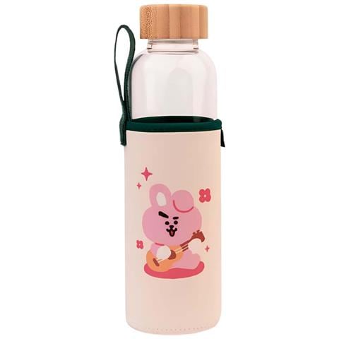 Borraccia In Vetro Riutilizzabile Da 500 Ml Con Motivo Cooky E Custodia, Bianco / Verde - Foto 1